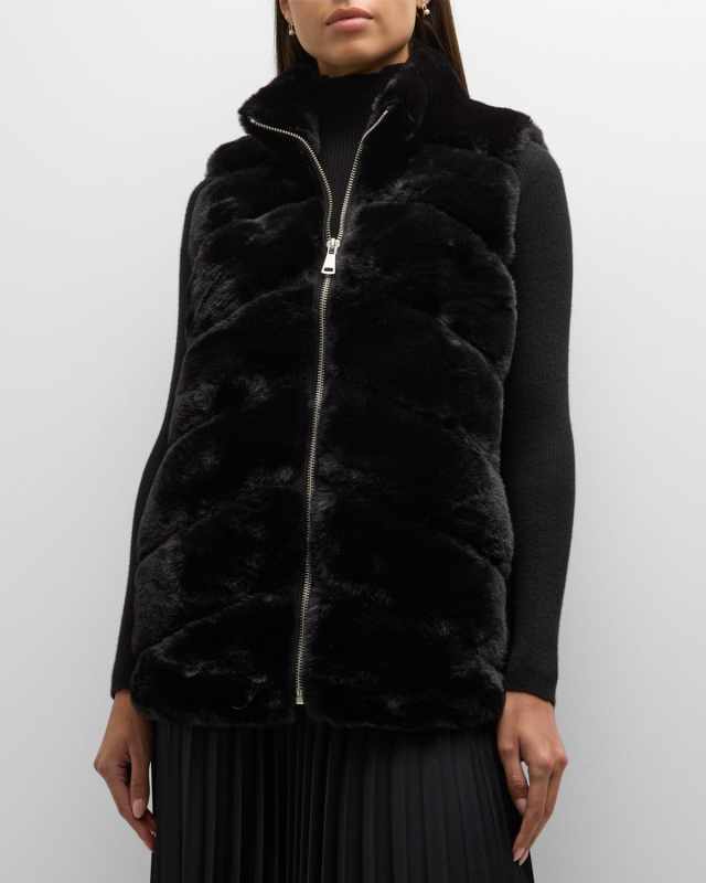 Chevron Faux Mink Fur Vest